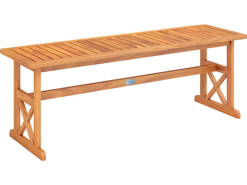 Outdoor acacia wood bench with slatted seat, 51 inches long, supports 800 lbs, perfect for patio or garden use.