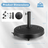 Outdoor umbrella base with wheels, 51 lbs, 20.5 inches, made of durable resin, suitable for various patio umbrellas.