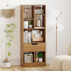 Tall freestanding bookcase with 7 open cubes and a drawer in natural finish, ideal for stylish storage and organization.
