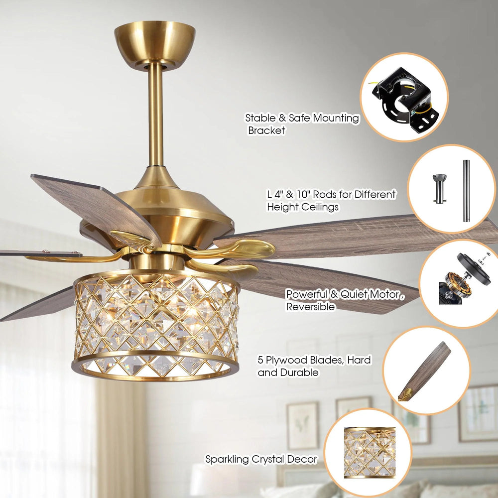 Parrot Uncle 52" Cochin Crystal Ceiling Fan with Lighting and Remote Control New