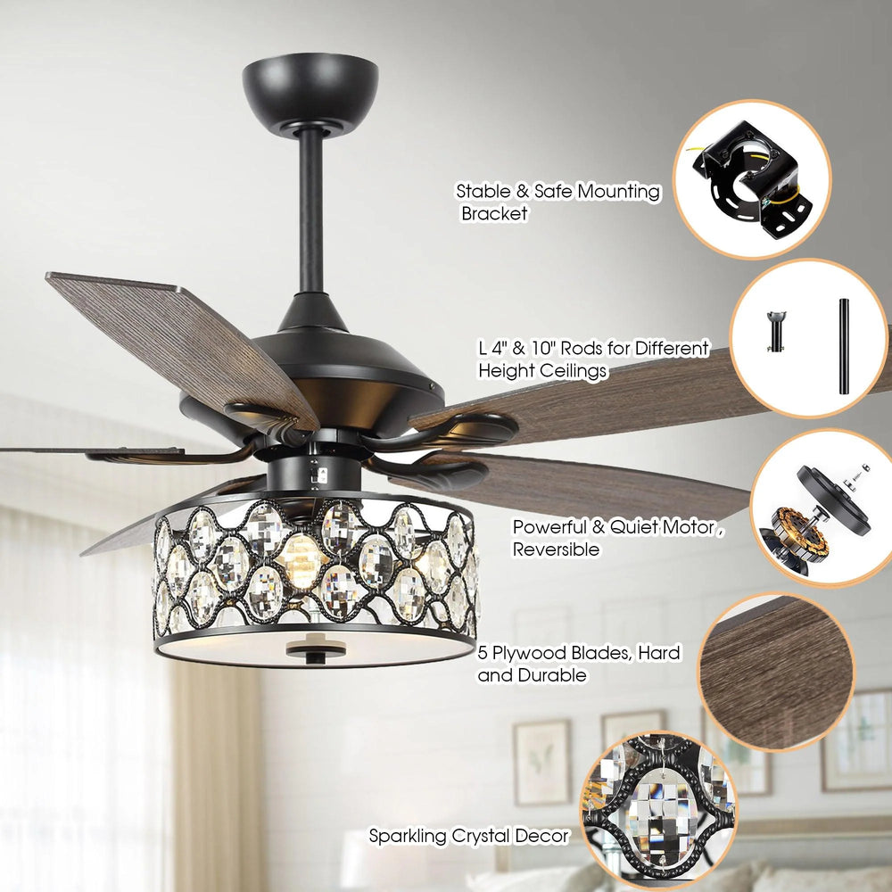 Parrot Uncle 52" Tibuh Crystal Ceiling Fan with Lighting and Remote Control New