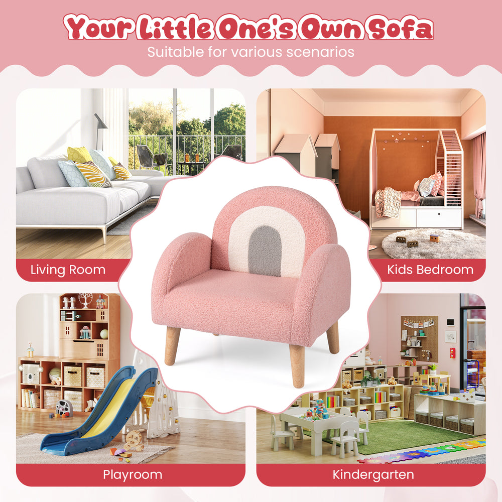 Kids armchair in pink with comfy backrest and armrests, perfect for playrooms and kindergartens.