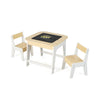 Kid's table and chairs set with a double-sided chalkboard/whiteboard top for creative play and study.