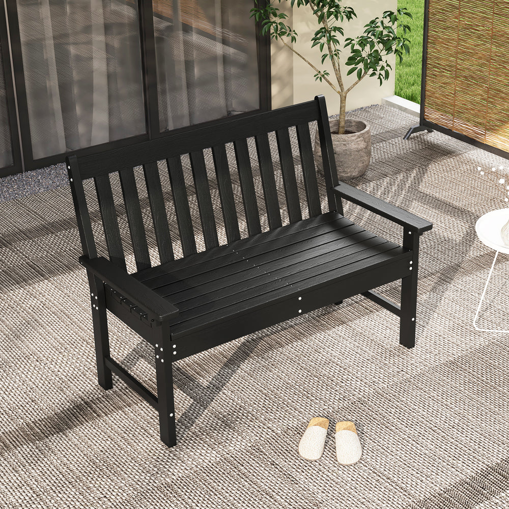 52 Inch All-Weather HDPE Outdoor Bench with Backrest and Armrests-Black - Gallery View 1 of 9