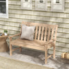 Teak 52-inch outdoor bench featuring a slatted design and cozy armrests, ideal for front porches or gardens.