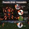 52-inch Halloween spider decoration with flickering warm white LEDs, featuring a sturdy metal stand for outdoor display.