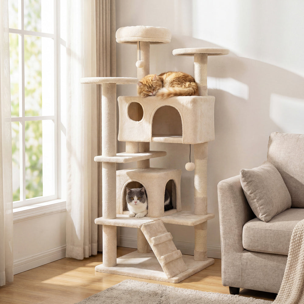 52 Inch Tall Cat Tree Tower for Indoor Cats-Beige - Gallery View 1 of 10