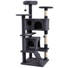52-inch tall dark gray cat tree tower featuring multiple perches, caves, and sisal-wrapped scratching posts for indoor.