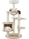 52 Inches Tall Wooden Cat Tree with Washable Plush Cushions and Multi-Level Climbing Stand