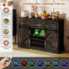 52-inch black wine bar cabinet with customizable LED lights and sliding barn doors for stylish home bar organization.