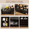52-inch black wine bar cabinet featuring adjustable LED lights, sliding barn doors, and 12 removable wine bottle.