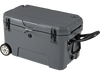 52 quart portable hard cooler in gray with wheels, pull handle, and 6-day ice retention for outdoor activities.