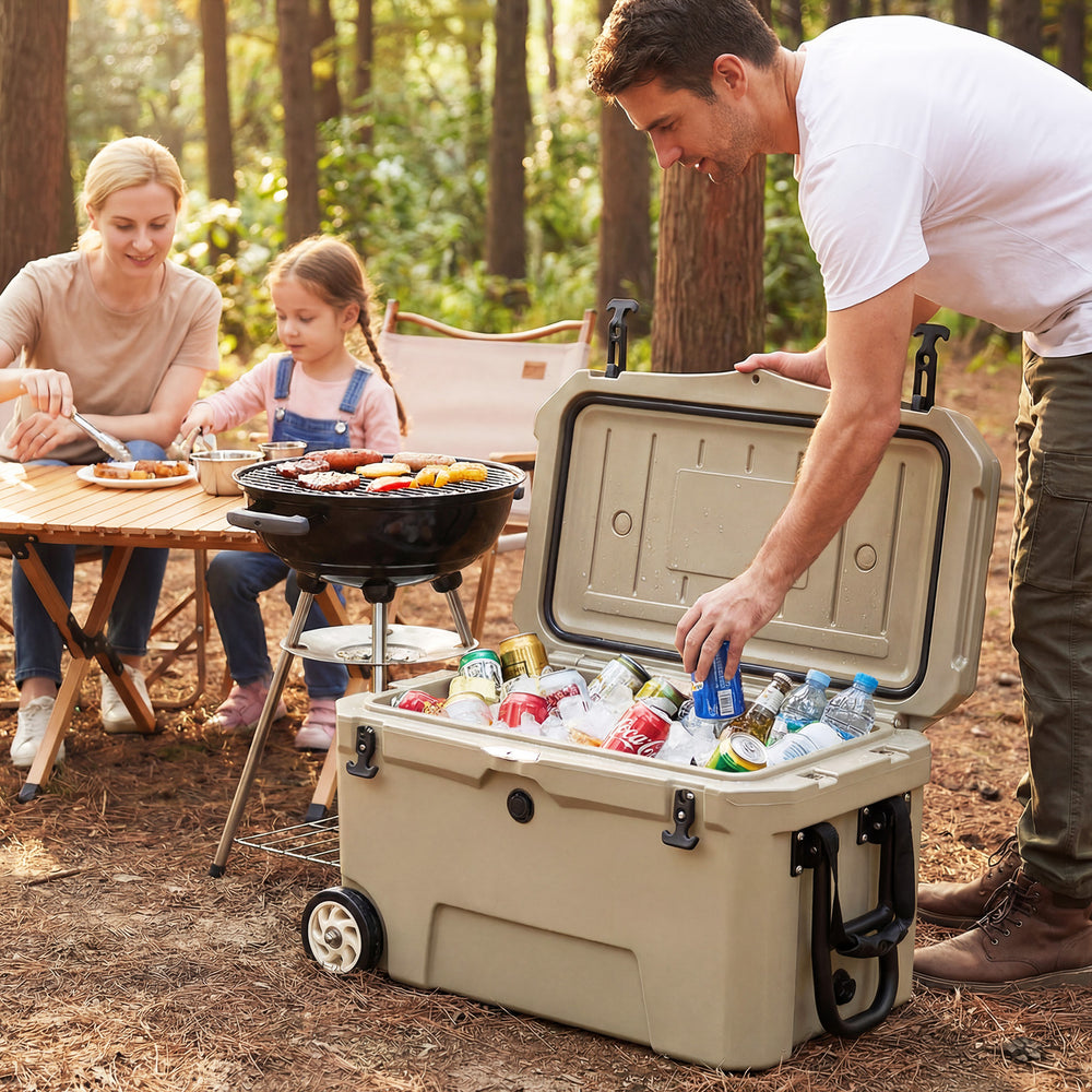 52 Quart Portable Hard Cooler with 6-Day Ice Retention and Wheels-Khaki - Gallery View 1 of 10