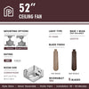 52-inch ceiling fan with walnut blades, remote control, and reversible motor for medium to large indoor rooms.