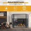 Black 52 x 31 inch fireplace screen with herringbone pattern, heat resistant and foldable for easy storage.