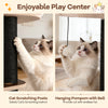 Cat tree featuring sturdy scratching posts and a hanging pompom with bell for indoor play and relaxation.