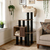 Three-tiered cat tree featuring a cozy top perch with soft padding and a spacious hideaway for indoor cats.