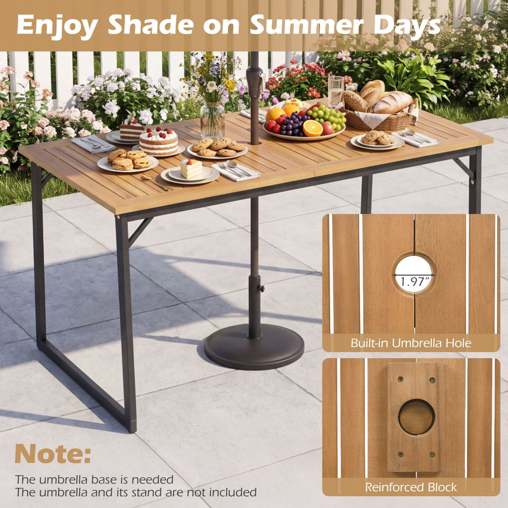 53" acacia wood patio dining table with a 1.97" umbrella hole, perfect for outdoor gatherings and summer shade.