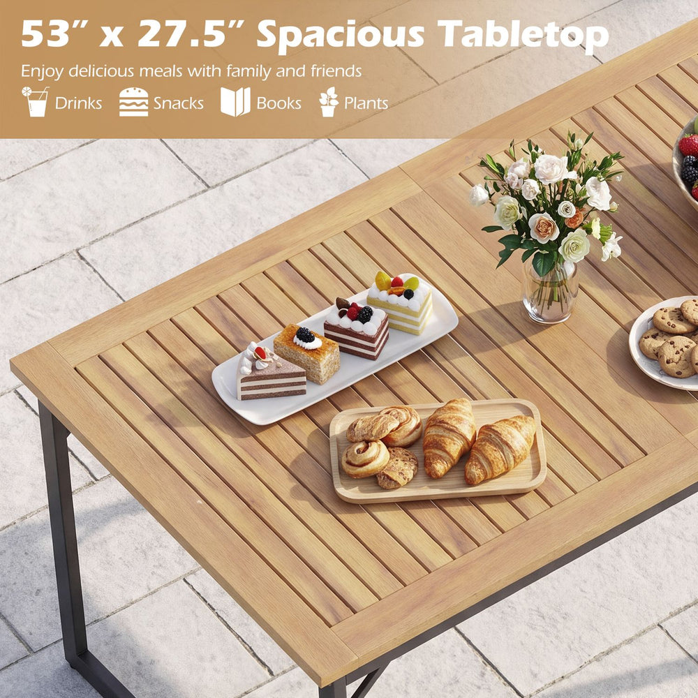 Spacious 53" x 27.5" acacia wood patio dining table with 1.97" umbrella hole, perfect for outdoor gatherings.