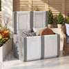 Gray 53-gallon patio container with lockable lid, showcasing dual-tone design and large capacity for outdoor storage.
