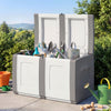 53-gallon gray patio container with lockable lid, ideal for storing outdoor supplies and doubling as a side table.