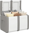 Patio container with lockable lid in gray, featuring large capacity and dual-tone design, ideal for outdoor storage.