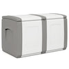 53-gallon gray patio container with lockable lid, waterproof design, stylish dual-tone, ideal for outdoor storage.