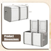 53-gallon patio container with lockable lid, showcasing dimensions and dual-tone design for outdoor storage.