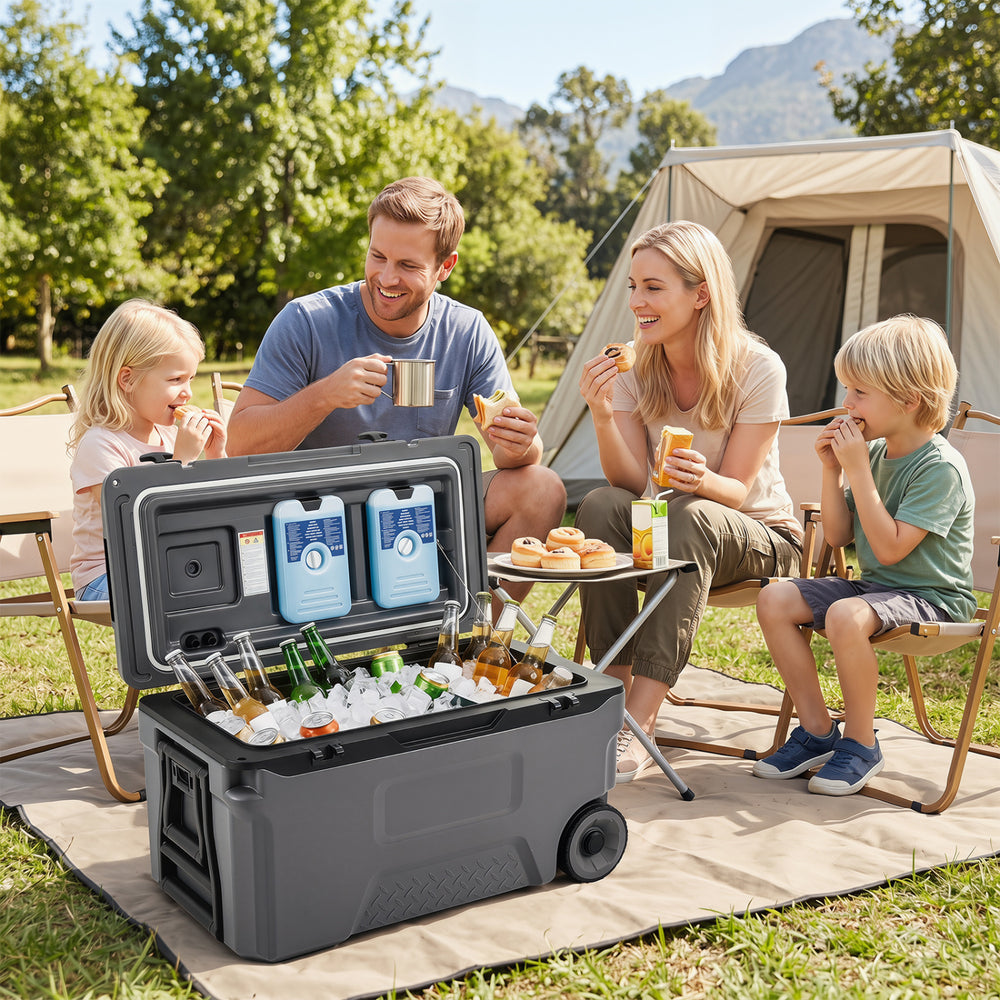 53 Quart Portable Rolling Cooler with Fish Ruler for Outdoor-Gray - Gallery View 1 of 10