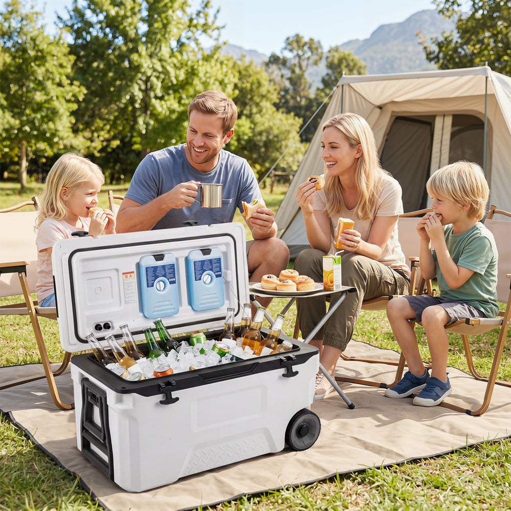 53 Quart Portable Rolling Cooler with Fish Ruler for Outdoor-White - Gallery View 1 of 10