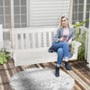 54-inch white HDPE patio porch swing with cup holder, featuring a slatted design and weather-resistant material for.