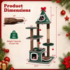 Christmas cat tree features two condos, removable cushion, and jute scratching post for festive feline fun and comfort.