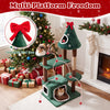 Christmas tree-shaped cat tree features two condos, removable cushion, and festive red bow for holiday fun.