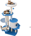 Modern 54-inch tall blue cat tree tower featuring multiple platforms, a hammock, and sisal scratching posts for indoor.