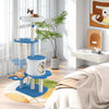 Modern 54-inch tall blue cat tree tower featuring a private condo, hammock, and sisal scratching posts for indoor cats.