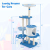 Modern 54-inch tall blue cat tree tower with private condo, hammock, and sisal scratching posts for indoor cats.