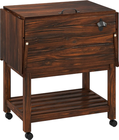 Costway 54 Qt Wooden Patio Cooler Cart Rolling Ice Chest w/ Shelves 697124853 New
