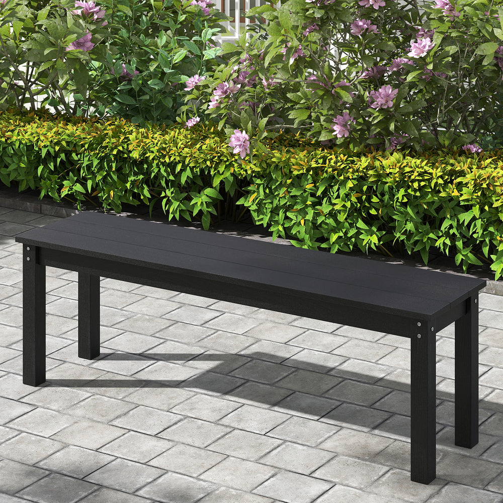 55" HDPE Outdoor Bench 2-3 People Weatherproof Backless Patio Garden Bench-Black - Gallery View 1 of 8