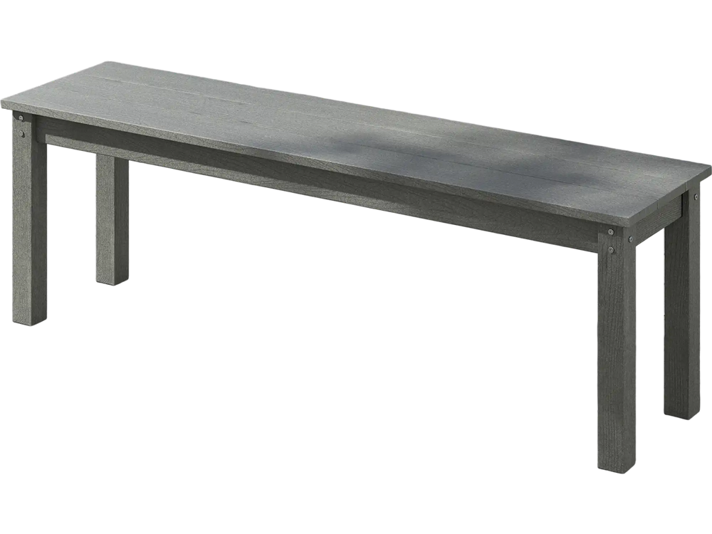 Gray 55" HDPE outdoor bench featuring a sleek design and rustic charm, perfect for backyard gatherings and outdoor.