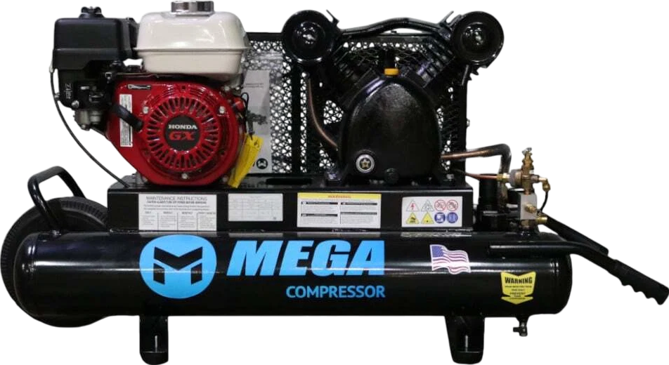 Mega Compressor MP-5510G200 Air Compressor Twin Tank Wheelbarrow 5.5 HP 10 Gallon 150 PSI Gas Honda Engine New