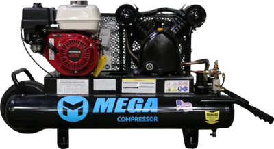 Mega Compressor MP-5510G200 Air Compressor Twin Tank Wheelbarrow 6.5 HP 10 Gallon 150 PSI Gas Honda Engine New
