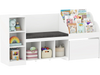Kids bookcase with reading nook, white, featuring 6 storage cubbies, adjustable shelf, and removable cushion for.
