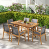 Expandable 55-inch patio dining table in solid acacia wood, seating 6-8 people, perfect for outdoor gatherings.