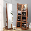 360° Rotating Mirrored Jewelry Cabinet Armoire 3 Color LED Modes Lockable-Dark Brown - Gallery View 1 of 10
