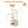 Wooden cat tree measuring 55.5 inches tall with removable plush cushions, featuring multiple platforms and a cozy condo.