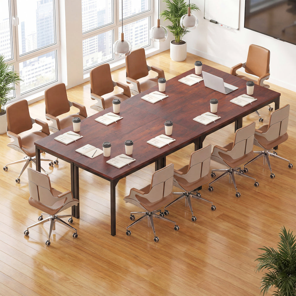 55-inch conference table with a heavy-duty metal frame in brown, featuring a spacious workspace and modern design for.