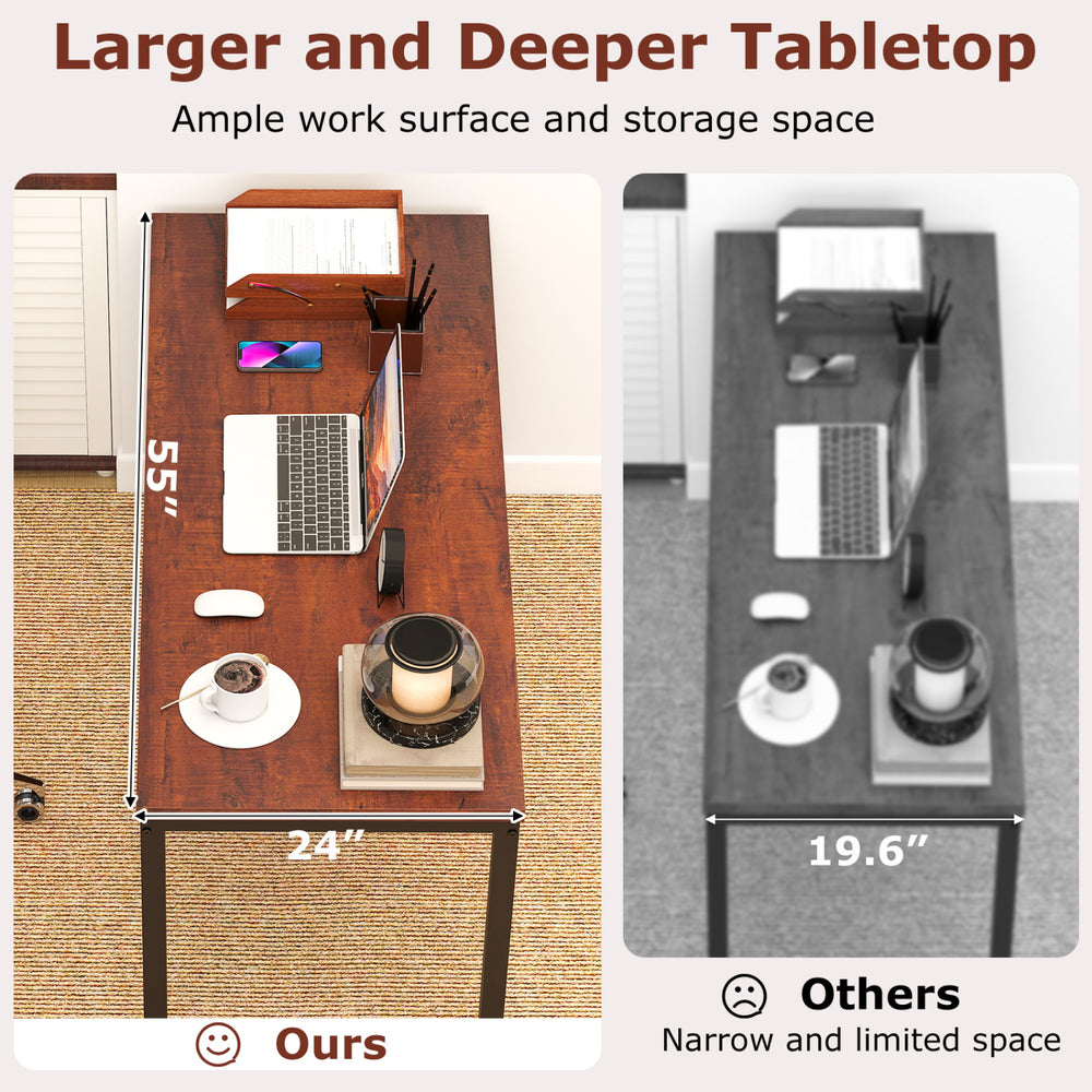 55-inch conference table with a spacious brown tabletop and sturdy metal frame, ideal for office or dining use.
