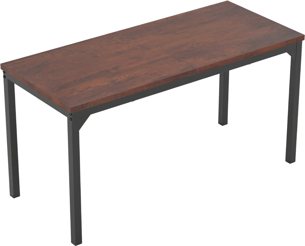 Brown 55-inch conference table with a heavy-duty metal frame, offering a spacious workspace for various uses.