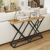 55-inch console table with a solid wood top and geometric metal frame, perfect for living room or hallway display.