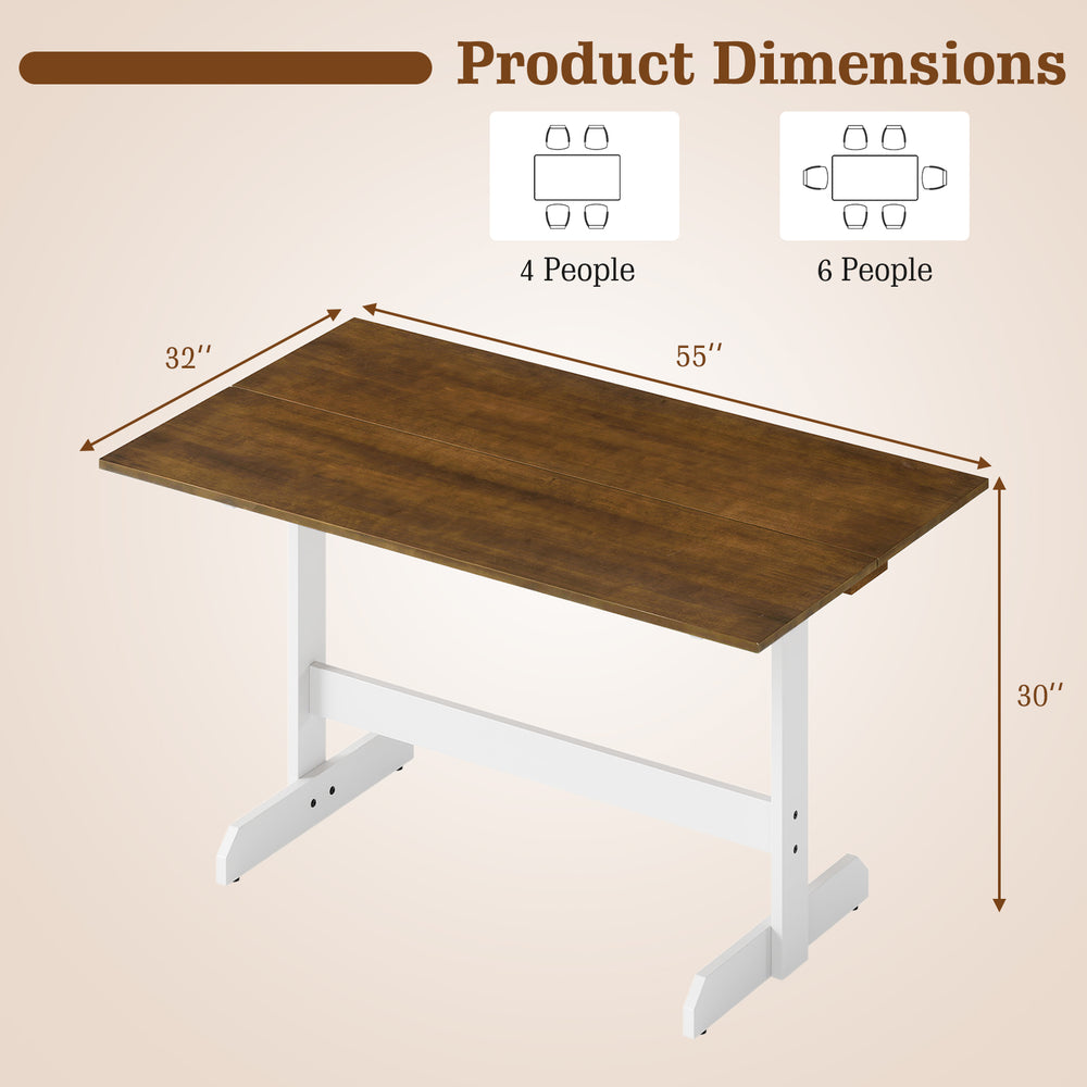 Rectangular 55-inch dining table with walnut finish, solid wood base, accommodates 4-6 people, ideal for kitchen or.